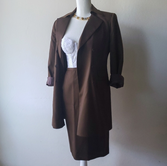 Vintage Barry Bricken 2 Piece Suit Skirt Set Size 4 Brown - Picture 7 of 10